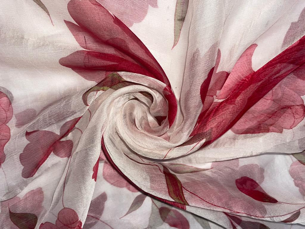 chiffon floral print fabric for dresses Transparent Organza Printed Fabric With 3D Rose Chiffon Flower Trim for Wedding Dress, Couture Design, Spring Dress, Hot Sale