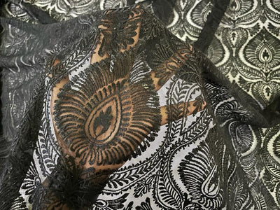 Beautiful Embroidery  LACE fabric BLACK 58" WIDE  [15038]