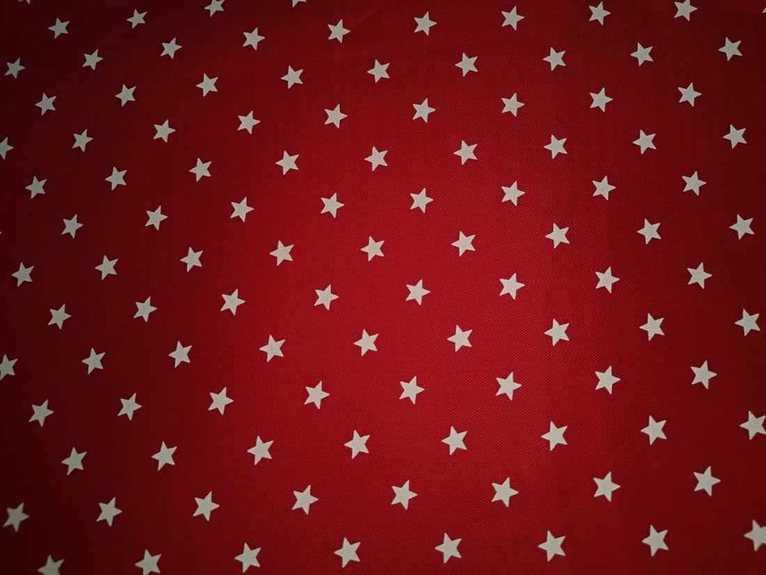 100% Cotton  Twill fabric red with ivory star motif color 58" wide [15121]