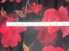 Silk chiffon printed  fabric black with red  floral  44" wide [15479]