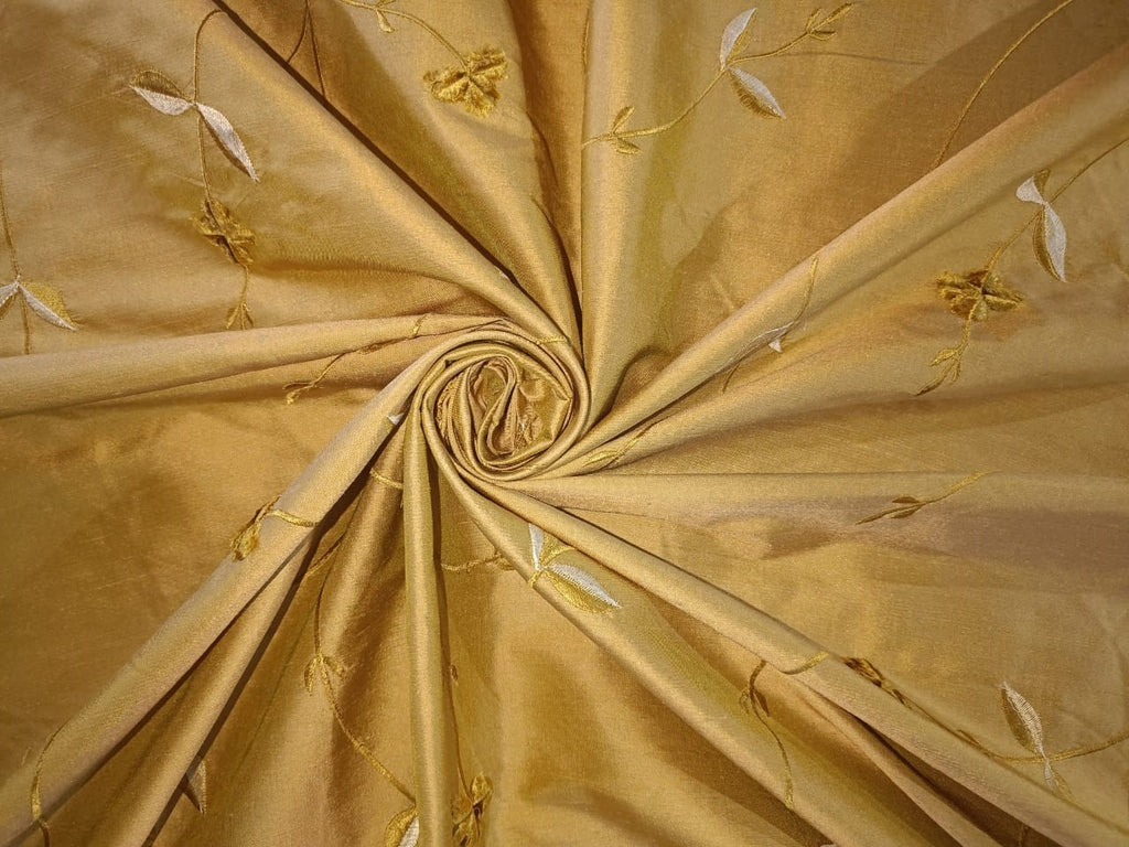 100% SILK DUPION GOLD WITH GOLD FLORAL VELVET EMBROIDERY 54&quot; DUPE47[2]