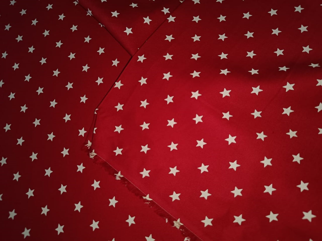 100% Cotton  Twill fabric red with ivory star motif color 58" wide [15121]