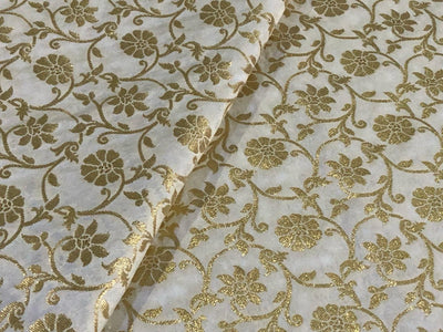 Silk Brocade fabric IVORY AND METTALIC GOLD JACQUARD DYEABLE BRO932[4]
