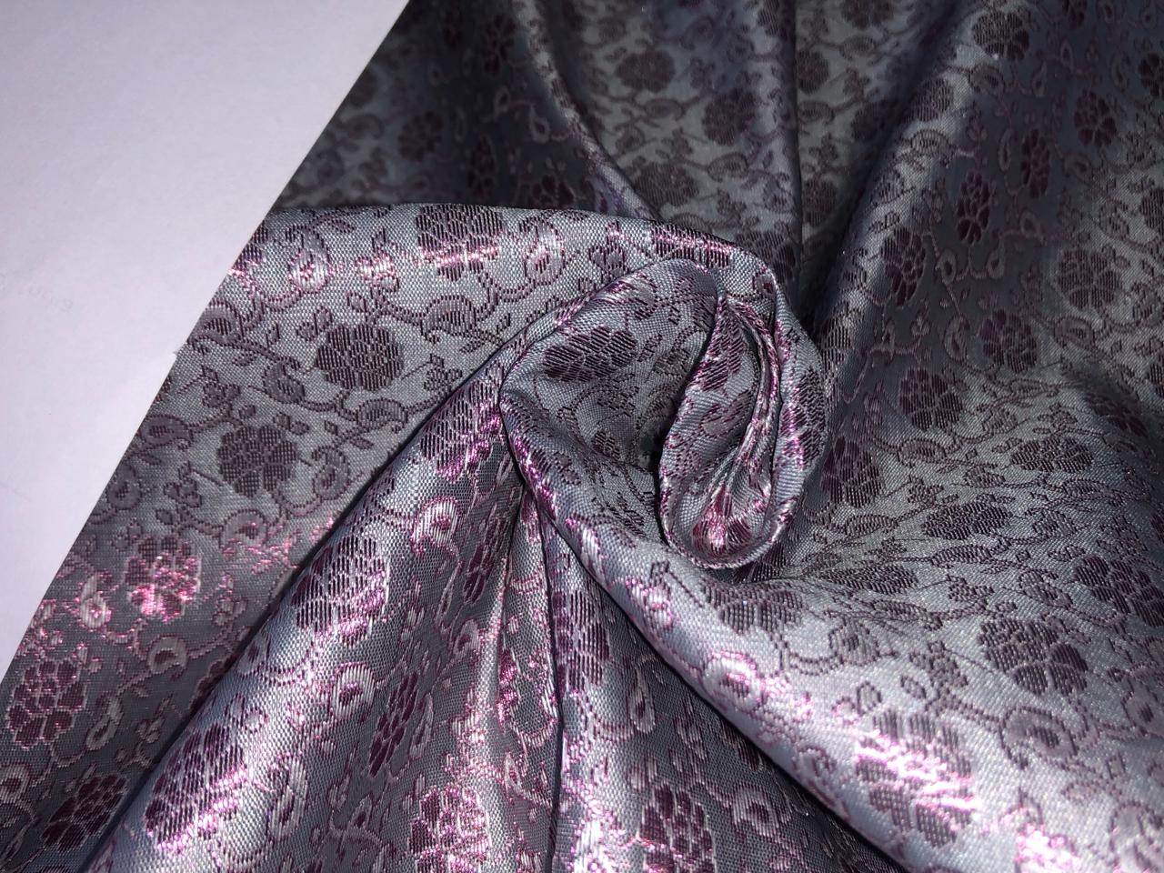 Silk Brocade fabric floral Jacquard  44" wide BRO929 available in 3 colors powder blue lavender with subtle pink shimmer/ pastel pink with subtle pink shimmer andgrey with subtle pink shimmer/ and