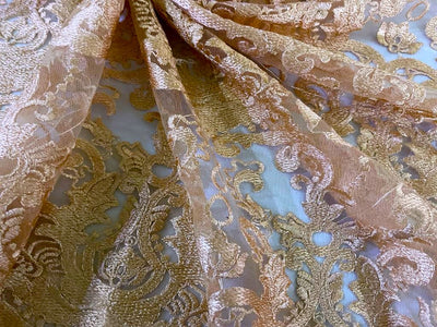 Beautiful Embroidery  LACE fabric BRIGHT GOLD  58" WIDE [15041]