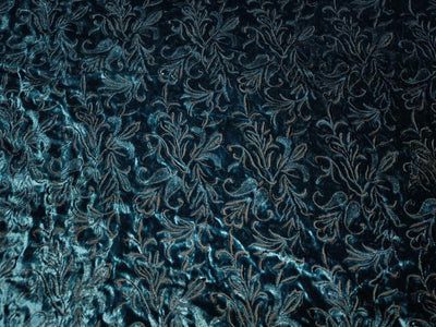 100% cotton Velvet Heavily Embroidered Fabric 54" wide TEAL [14039]