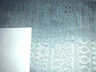 Silk Brocade fabric powder blue with metallic silver Jacquard 54" wide BRO930[1]