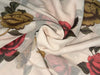 Silk chiffon printed  fabric cream with red and mustard  floral  44" wide [15480]