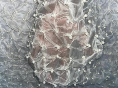 Silk organza -IVORY diamond pintuck heavy with PEARLS [15245]