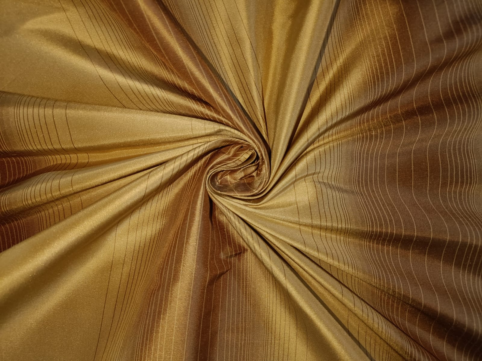 100% Silk Taffeta Fabric Shades of Gold stripes 54" wide TAF#S76 100% Silk Taffeta Fabric Shades of Gold stripes 54" wide TAF#S76