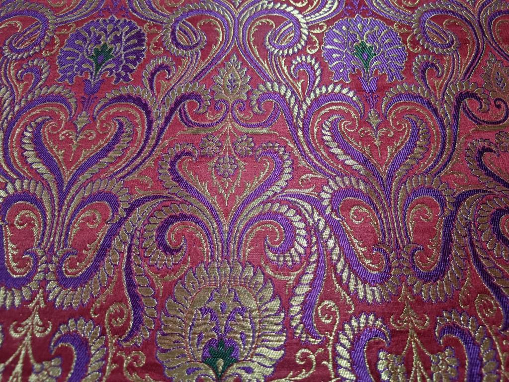 Pure Silk Brocade Fabric Metallic Gold,Green,Red & Purple color 36" WIDE BRO263[2]