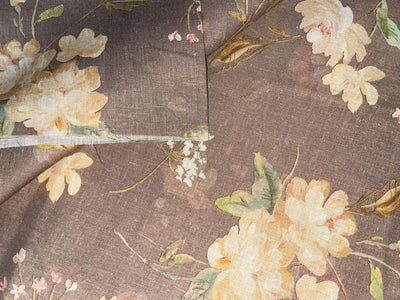 100% linen Floral  print 44" wide available in 4 colors [Beige brown, Watermelon pink, Yellow, Green][15410-15413]