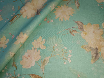 100% linen Floral  print 44" wide available in 4 colors [Beige brown, Watermelon pink, Yellow, Green][15410-15413]