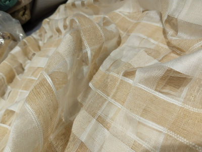 SEMI SILK ORGANZA FABRIC GOLD AND IVORY COLOR FANCY PLAIDS 56" WIDE [15302]