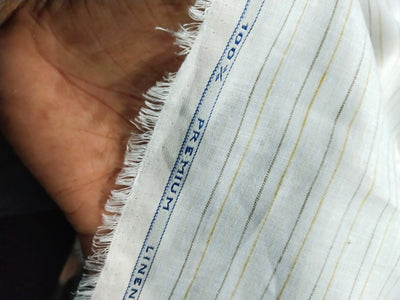 100% Linen stripe 60's Lea Fabric 58" wide available in two colors blue and white and ivory ,yellow, brown[10800]