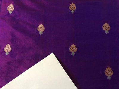 100% PURE Silk Brocade fabric 44" wide pink x purple 2 tone with small metallic gold ,silver motifs