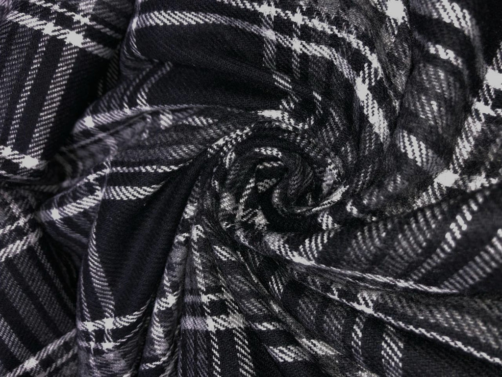 Wool and Acrylic blend fabric black and ivory plaids [15823]