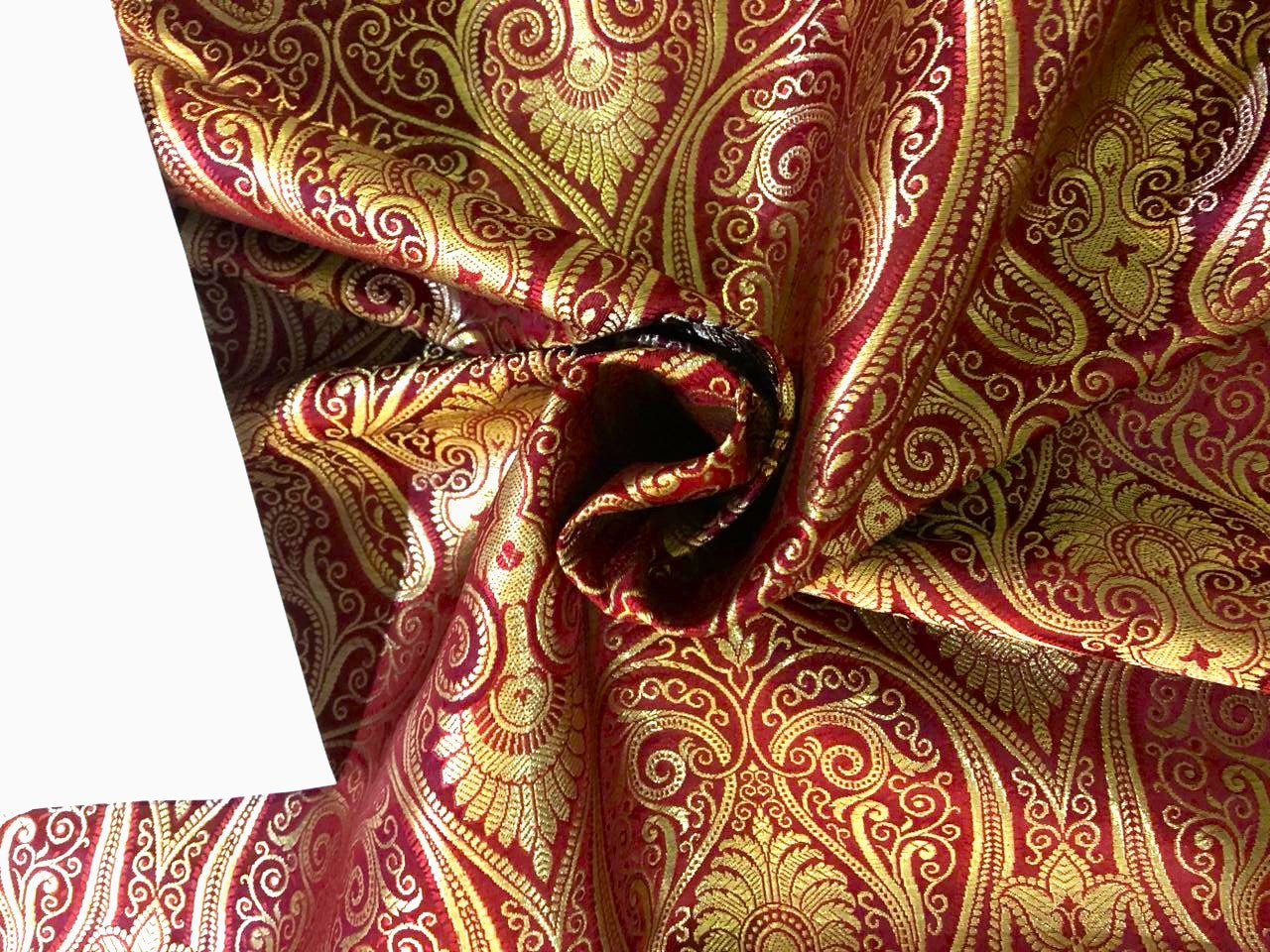 Silk Brocade fabric Blood red color 44" wide with metallic gold paisleys BRO931[4]