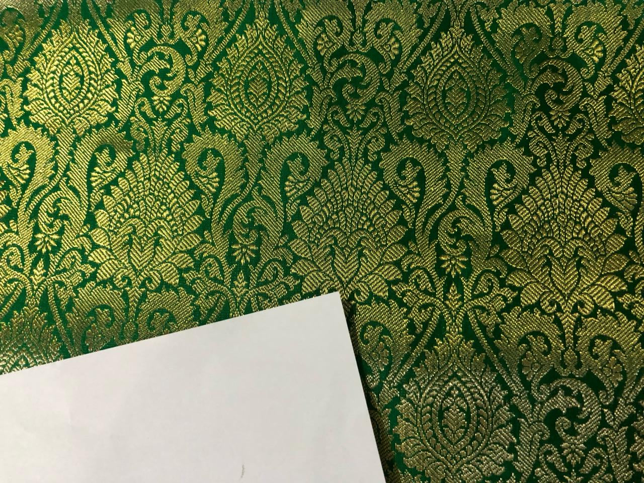 Silk Brocade fabric 44" wide green x metallic gold Jacquard BRO923[1]