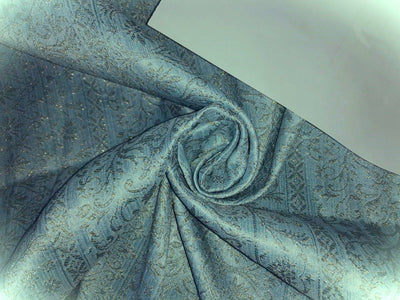 Silk Brocade fabric powder blue with metallic silver Jacquard 54" wide BRO930[1]
