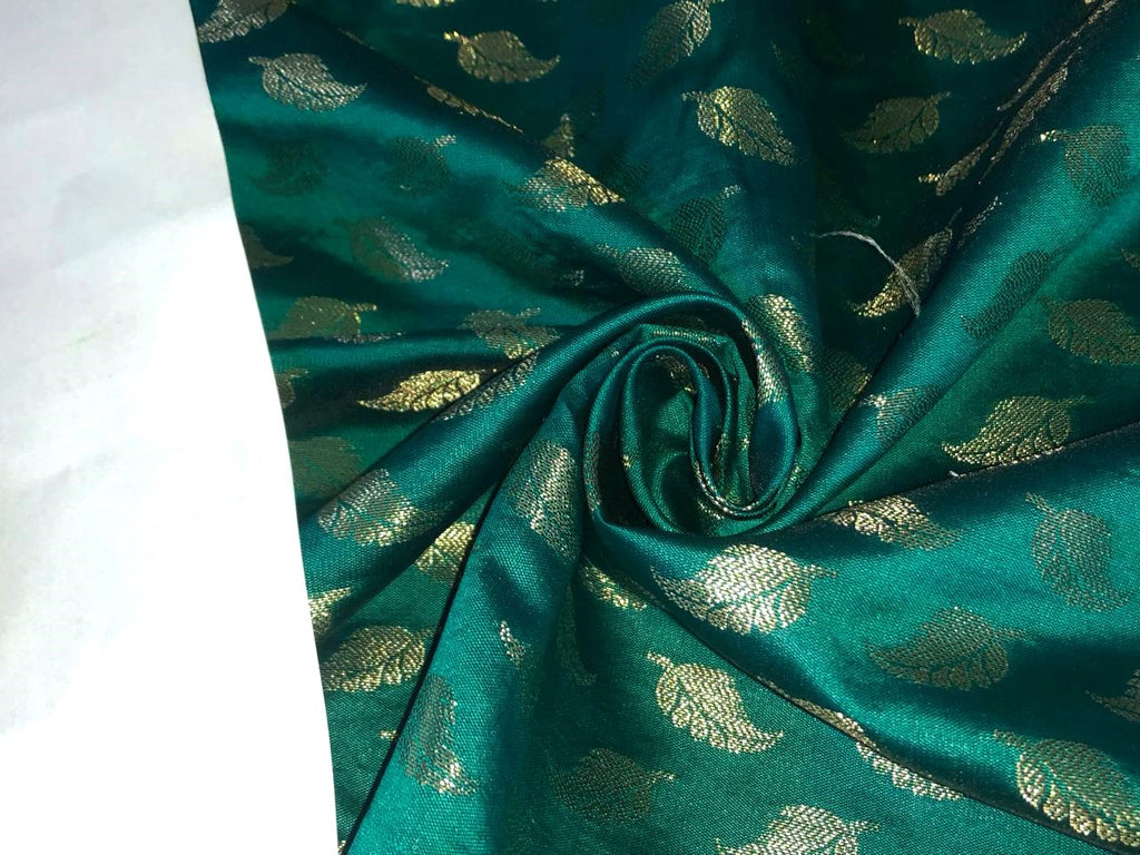 Silk Brocade fabric with Metallic gold motif Jacquard  44" wide BRO927 available in 5 colors and designs mango yellow floral motif green paisley motif red flower motif teal leaf motif red wine circle motif