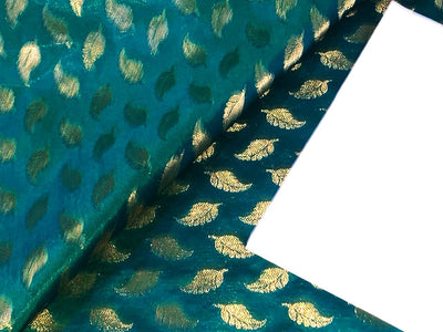 Silk Brocade fabric with Metallic gold motif Jacquard  44" wide BRO927 available in 5 colors and designs mango yellow floral motif green paisley motif red flower motif teal leaf motif red wine circle motif