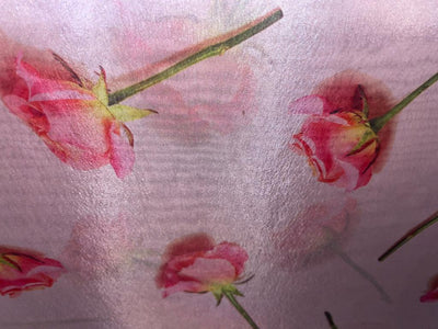 Satin organza fabric digital printed pink with pink roses WIDTH 44" 112 CMS WIDE [8961]