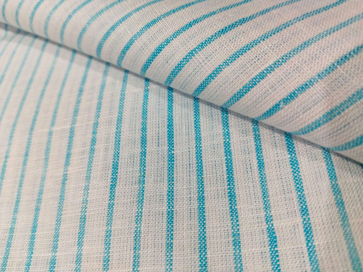 100% Linen stripe 60's Lea Fabric 58" wide available in two colors blue and white and ivory ,yellow, brown[10800]
