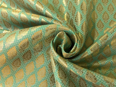 Silk Brocade fabric 44" wide with metallic gold motifs available in 2 colors peach and green