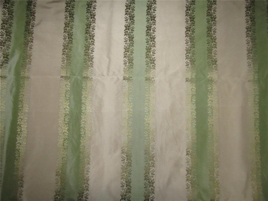 Mint green x ivory horizontal stripes ~with jacquard floral design~SILK TAFFETA available for bulk preorder