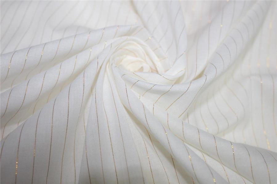 White heavy cotton fabric with gold color stripe lurex weave 44" –