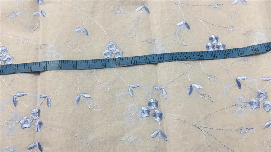 100 % Cotton organdy fabric floral blue colour embroidered single length 2.70 yards 44" wide [9228]