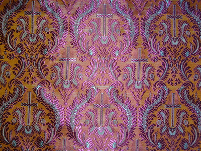 Silk Brocade Vestment Fabric Brown,Blue & Purple color 44" WIDE BRO342[1]