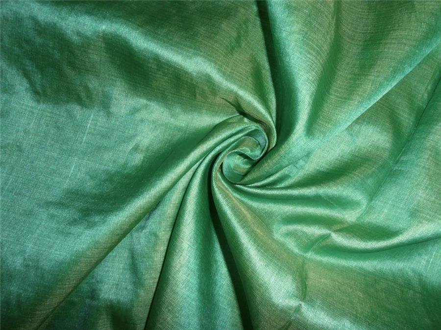 Tassar spun feel silk fabric green x yellow -handloom woven 44&quot; wide [6342]