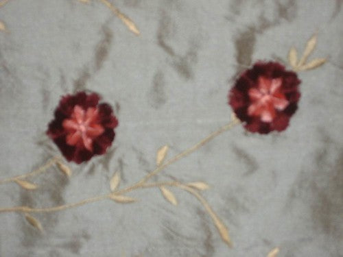 SILK DUPIONI embroidery w/ velvet flowers--Iridescent green DUP#E5