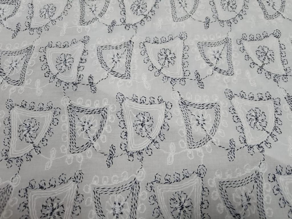 100 % Cotton Embroidered white and black fabric 58" wide one single length 2 yards only[12709]
