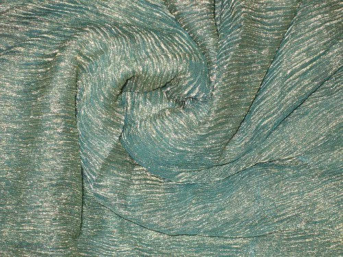 Silk Metalic Tissue Organza Fabric Gold Sea blue Color 36"~wide
