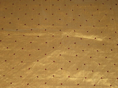 SILK DUPIONI Fabric Gold with Red embroidered dots 54&quot;