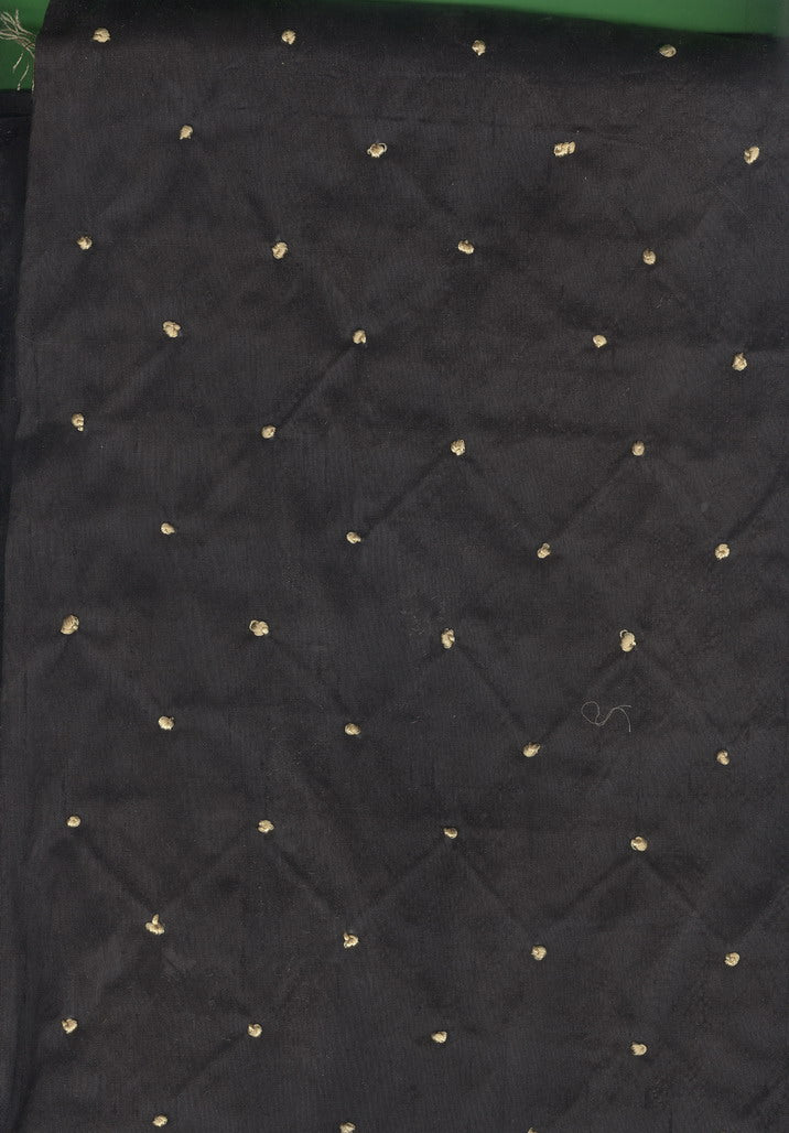 SILK DUPIONI Fabric Black with Gold embroidered dots DUP#E30[1]