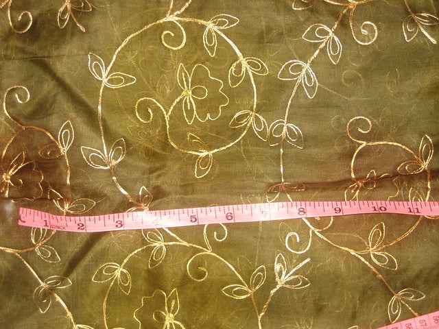 Silk organza fabric with Embroidery Forest Green [6248]