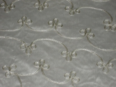 Pretty Ivory SILK DUPIONI Fabric with Embroidery