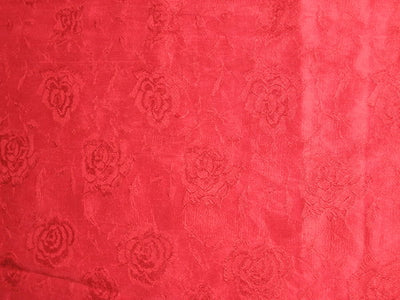 Pure SILK DUPIONI Fabric Floral Embroidery on Red