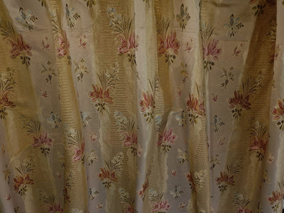 100% Silk Taffeta Jacquard Fabric  gold with floral jacquard stripes and floral embroidery  54" wide 74.70MOMME TAFJACNEW9 available for bulk preorder