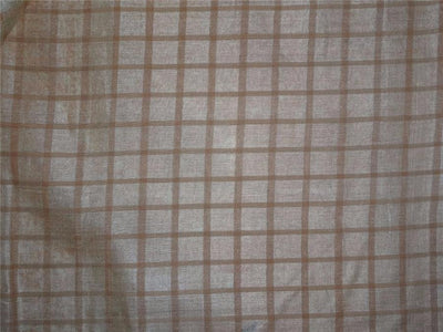 Tussar silk fabric with natural x light brown plaids 44&quot; wide [6421]