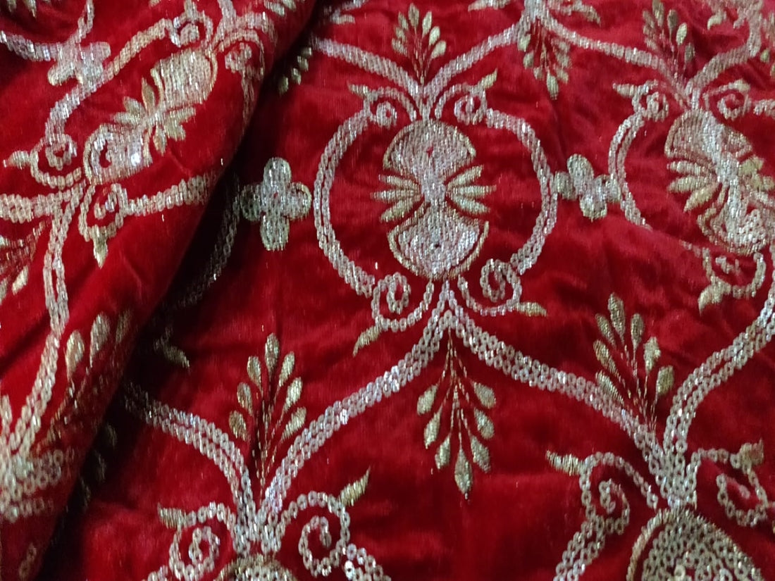 Embroidered Christmas red color Micro Velvet Fabric 44" wide [12304]
