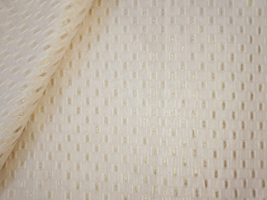 Chanderi silk fabric ivory & metallic gold 44&quot; wide [12103]
