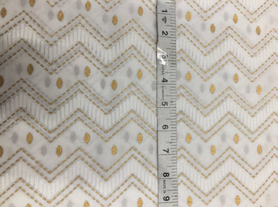 100% Cotton Printed White with golden jacquard Fabric 44" wide sold by the yard [8725]