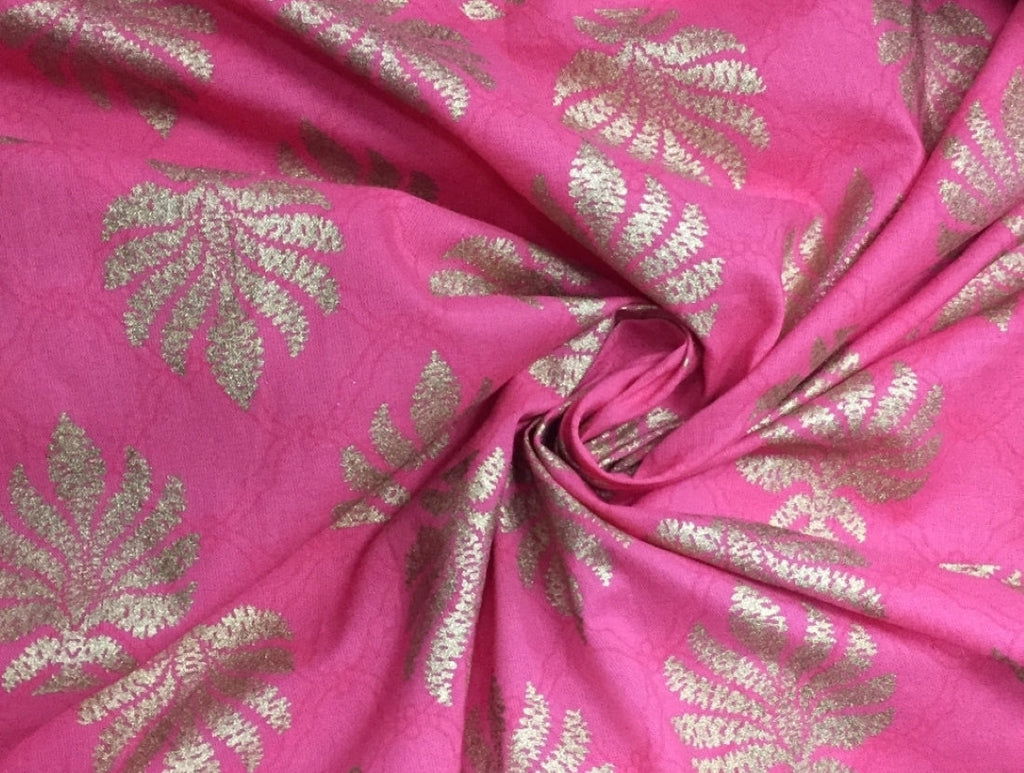 100% Cotton Printed Pink with golden jacquard Fabric 44" wide [11172]