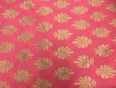 100% Cotton Printed Pink with golden jacquard Fabric 44" wide [11172]