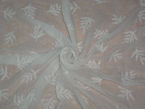 SILK CHIFFON EMBROIDERY WITH WHITE BEADS 44"~wide